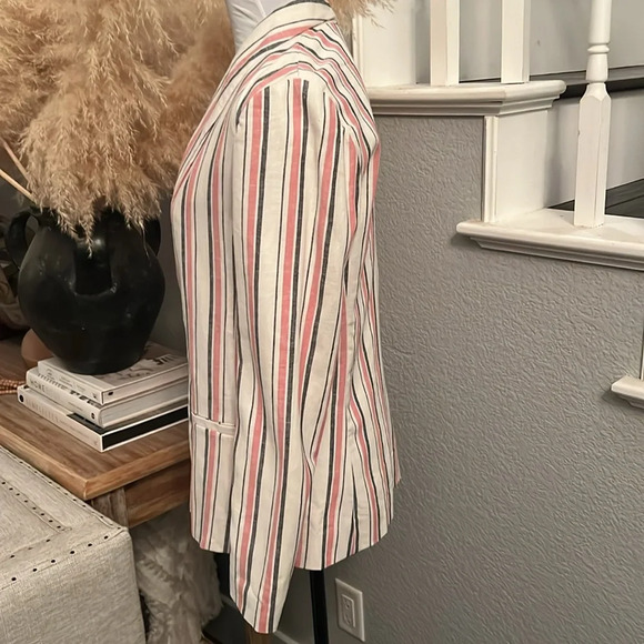 Adrienne Vitadini Striped Linen Cotton Blend Blazer Size Medium - Picture 4 of 7